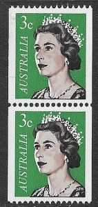 AUSTRALIA 1966-67 QE2 3c COIL PAIR Portrait Issue Sc 418 MNH