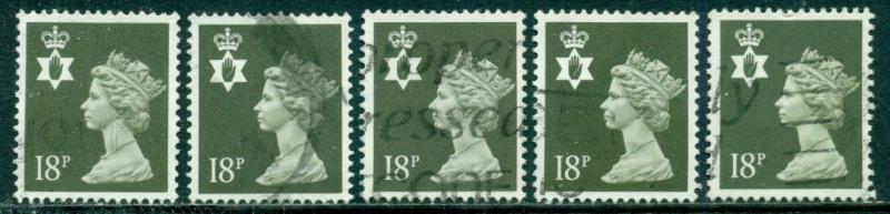 GREAT BRITAIN N. IRELAND SG-NI46, SCOTT # NIMH33, USED, 5 STAMPS, GREAT PRICE!