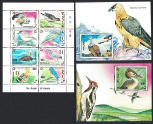 Mongolia Birds Grebe Griffon Vulture Sheetlet of 8v + 2 MSs 1993 MNH