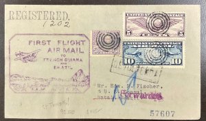 1930 Flight Cover 1st Flight Air Mail French Guiana/Brazil Forwarded Registered