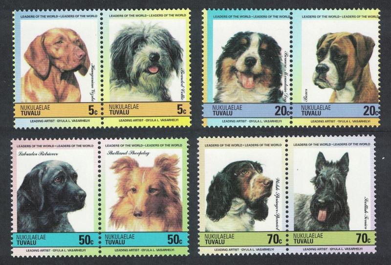 Tuvalu Nuku Spaniel Terrier Labrador Sheepdog Boxer Collie Dogs 8v 1985 MNH