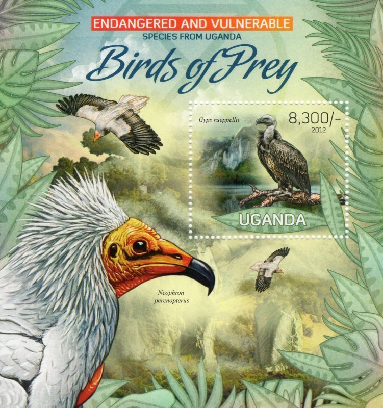 Uganda 2012 ENDANGERED SPECIES BIRDS OF PREY s/s Perforated Mint (NH)