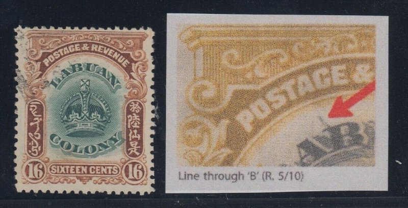 Labuan, SG 124b, used Line Through B variety