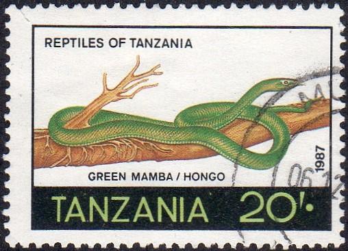 Tanzania 372 - Used - 20/- Green Mamba (1987) (cv $2.75)