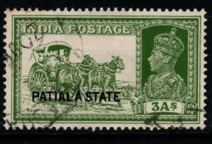 INDIA-PATIALA SG86 1937 3a YELLOW-GREEN FINE USED