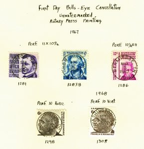 Scott 1281//1305 Definitives with Socked on the Nose First Day Cancels!