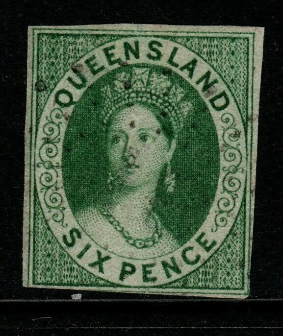 QUEENSLAND SG3 1860 6d GREEN USED