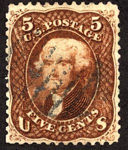 U.S. #75 Used Partial Blue Grid Cancel