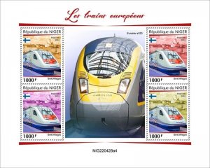 Niger - 2022 European Trains on Stamps - 4 Stamp Sheet - NIG220428a4