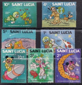 St Lucia 1980 QE2 7 x Disney Space MM SG 484 - 490 ( L1309 )