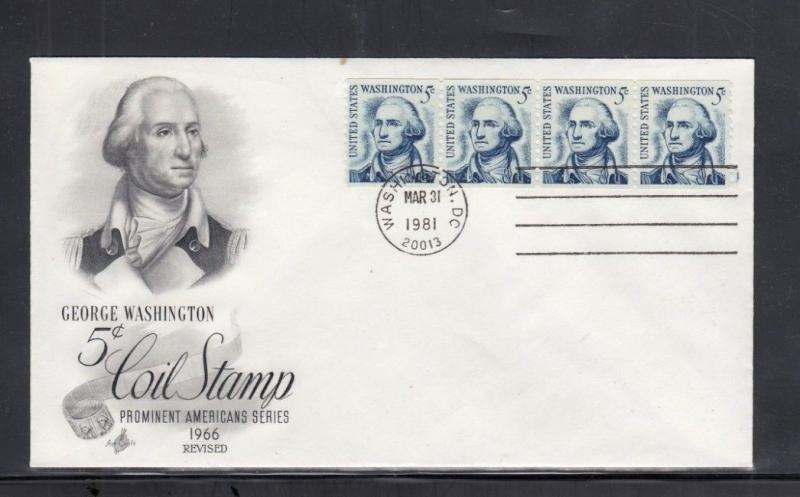 First Day Cover Scott # 1304C Revised Coil Stamp 1981 Strip of 4