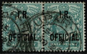 KEVII I.R. Official 1902-04 1/2d Blue-Green Wmk. 49 (Imp. Cr) used S.G. O20 Pair
