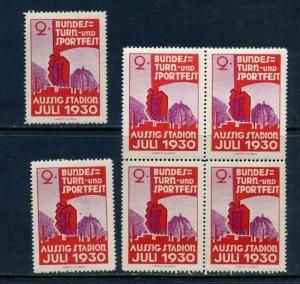 6 VINTAGE 1930 FEDERAL SPORTS FEST AUSSIG STADIUM GERMAN  POSTER STAMPS (L740)