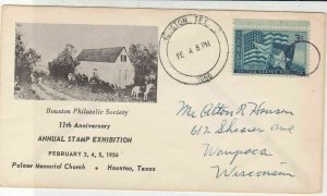 U.S. 1956 Houston Philatelic Society Palmer Church Tx Illust Stamp Cover Rf37695
