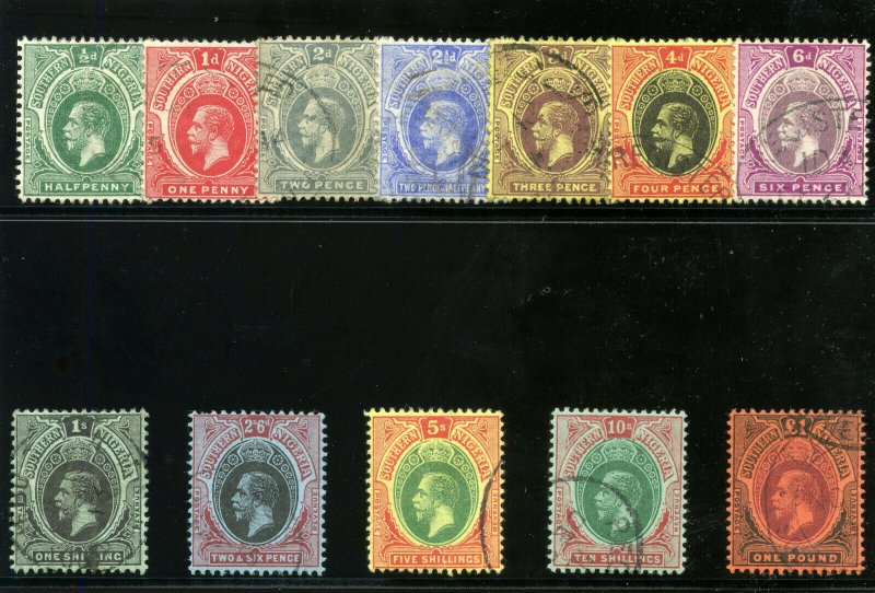 Southern Nigeria 1912 KGV set complete very fine used. SG 45-56. Sc 45-56.