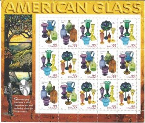 US Mint Sheet #3325-28, American Glass, MNH*-