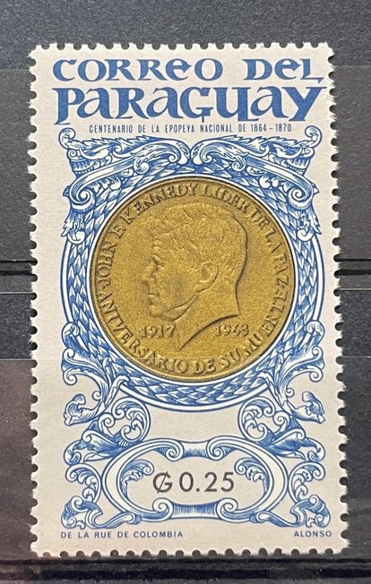(3575) PARAGUAY 1965 : Sc# 859 JOHN F. KENNEDY OLYMPIC GOLD FOIL - MNH VF