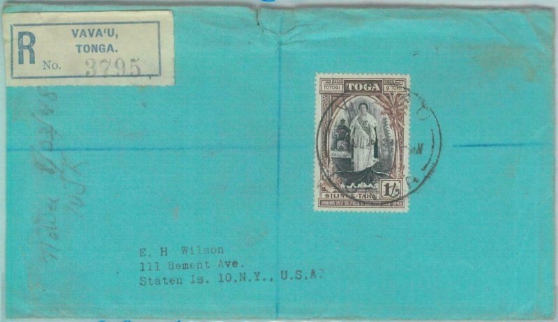 83443 -  TONGA  - POSTAL HISTORY  -  REGISTERED COVER  to USA 1948  from  VAVA'U