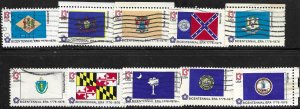 US #1633-1642 used set. Bicentennial State Flags.