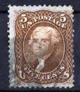 1862, Thomas Jefferson 5c, reddish brown, Scott #: 75