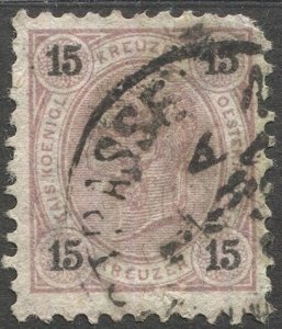 AUSTRIA 1890 15kr lilac, Sc 57, Used, perf 10-1/2:10, F-VF