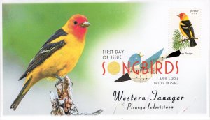 AO-4884-1, 2014, Songbirds, First Day Cover, Add-on Cachet, Digital Color Postma