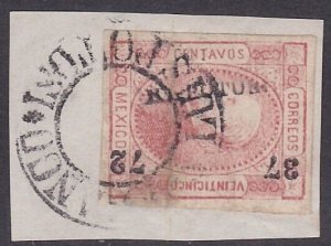 MEXICO 1873 25c imperf fine used on piece..................................A2285
