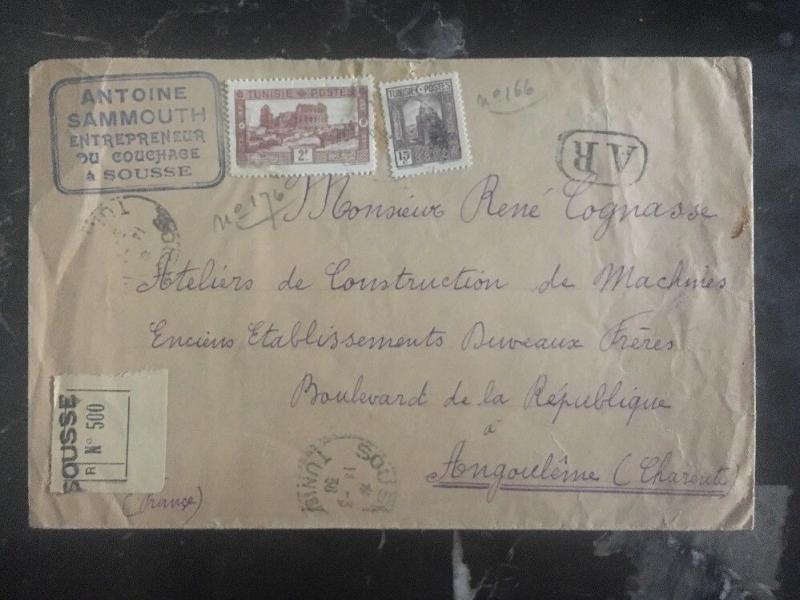 1938 Sousse Tunisia Commercial Cover To Angouleme France Construction Company