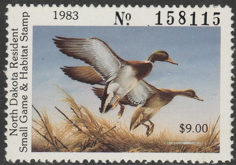 U.S.-NORTH DAKOTA 35, STATE DUCK HUNTING PERMIT STAMP. MINT, NH. VF.