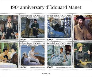 Togo - 2022 French Artist Edouard Manet - 4 Stamp Sheet - TG220132a