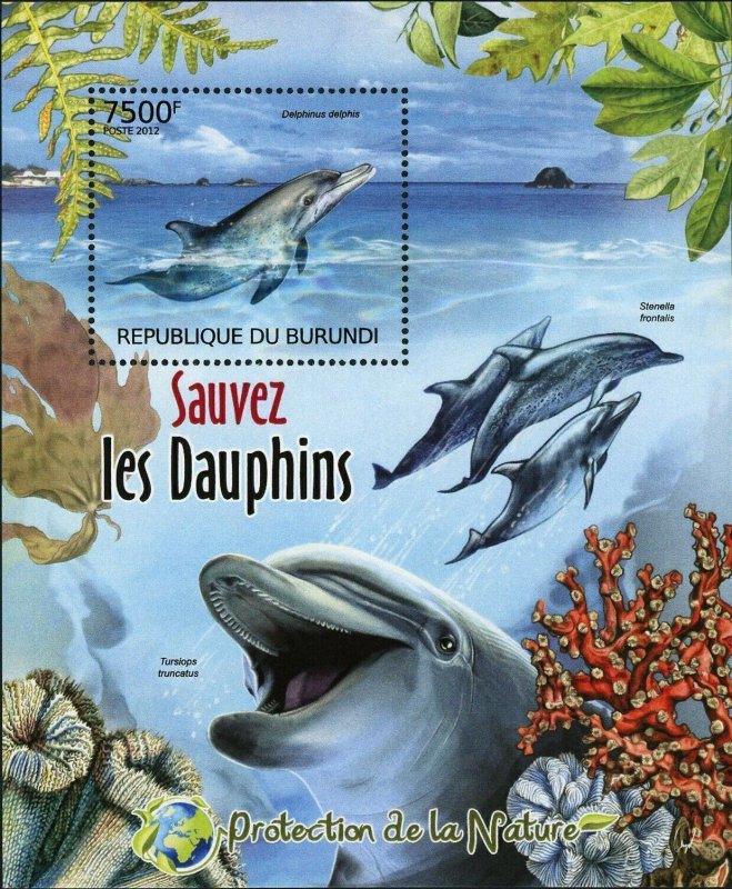 Dolphins Stamp Delphinus Delphis Stenella Frontalis Tursiops Truncatus S/S MNH