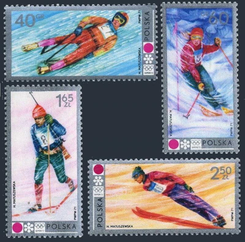 Poland 1871-1874,B124,MNH.Michel 2143-2146,Bl.49. Olympics Sapporo-1972.Luge,Ski