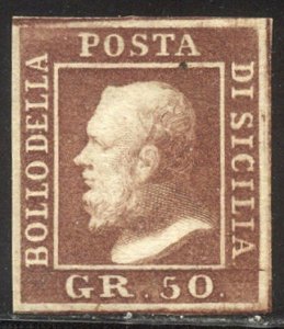 SICILY #18 Mint w/ Sig - 1859 50g Dark Brown Red