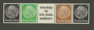 Strip of 4 Unused Germany 1930s Hindenburg Stamps with Label