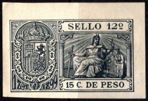 1898-1899 Spanish West Indies Revenue Sello 12 15 C. De Peso Document Stamp