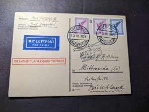 1929 Germany LZ 127 Graf Zeppelin Airmail Postcard Cover to Mittweida Saxony