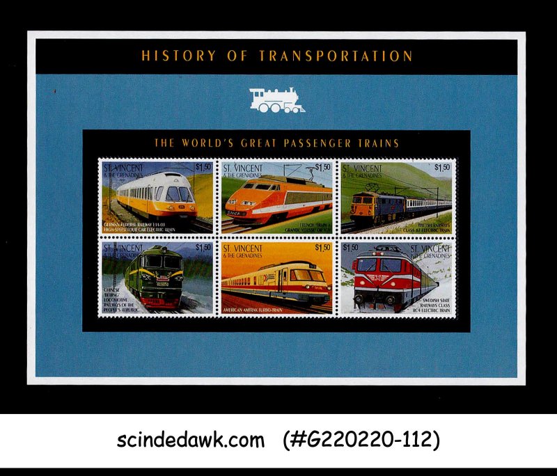 ST VINCENT - 1995 HISTORY OF TRANSPORTATION / TRAINS RAILWAY MIN/SHT MINT NH