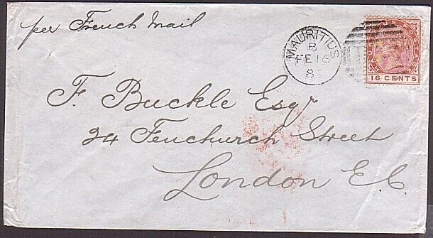 MAURITIUS 1886 12c on cover to London ' Per French Mail '..................35999