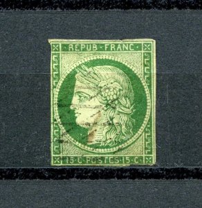 France #2 (FR413) Ceres 15c green on greenish paper, Used, F-VF, CV$800.00