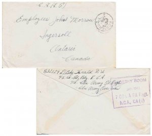 Canada Soldier's Free Mail 1943 F.P.O.-T.H.C.2 45th Field Battalion, 7th Cana...