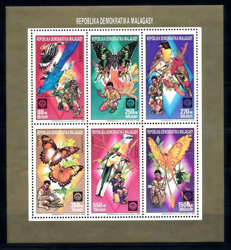 [70807] Madagascar 1988 Insects Butterflies Scouting Birds Sheet MNH