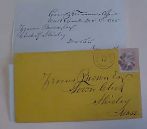 US  #65 COVER WITH LETTER EAST CAMBRIDGE MASSACHUSETTS 1865