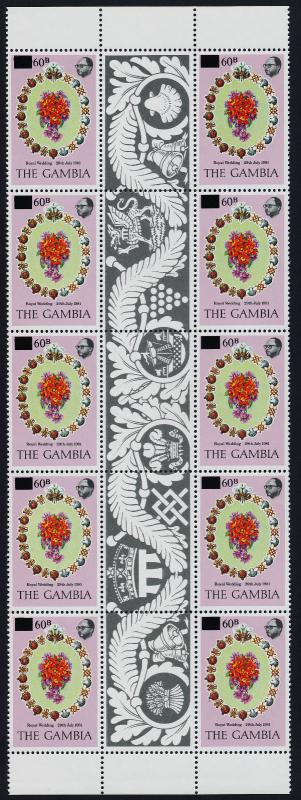 Gambia 439 Gutter Pair Strip MNH Charles & Diana Wedding, Flowers, o/p