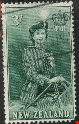 New Zealand Scott 299 Used QE2 on horseback 1953 stamp 