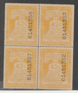 U.S. Scott #RV29 Vehicle Revenue Stamp - Mint NH Block of 4