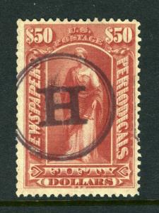 PR124 $50 Newspaper Stamp ac (USED)  GREAT CANCEL  - cv$225.00++