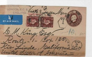 england to usa postage due  stamps cover ref 12931