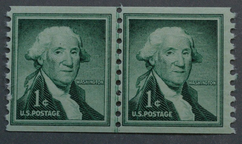 United States #1054 One Cent Washington Coil Line Pair MNH