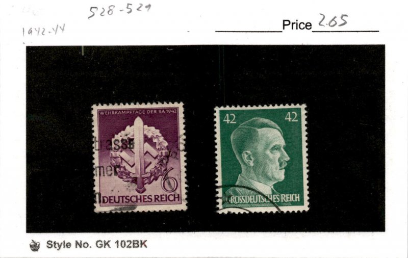 Germany, Postage Stamp, #528-529 Used, 1942 World War 2, Swastika, Hitler (AE)