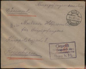 Germany WWI POW Camp BURG Kgf Denmark Moscow Cover Censor G101507